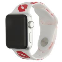 Apple Watch Bandje - Siliconen - Kusjes Print Wit - 44, 45, 46 & 49mm Apple Watch Bandje - Siliconen - Kusjes Print Wit - 44, 45, 46 & 49mm
