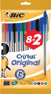 Bic balpen Cristal Medium, couleurs assorties, blister 8 + 2 GRATIS