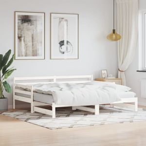 Slaapbank met onderschuifbed 90x200 cm massief grenenhout wit