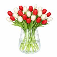 Kunst tulpen boeket mix Bella - 24x stuks - rood / wit - real touch - 40 cm