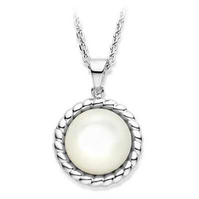 Hanger Rond Cabochon zilver-parelmoer wit 14 x 20 mm