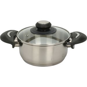 Kookpan klein model met glazen deksel - RVS - 1.4 liter - D16 x H7.5 cm