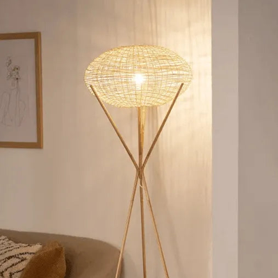 Vloerlamp bamboe &apos;Rolan&apos; E27 fitting 165cm