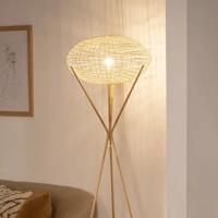 Vloerlamp bamboe &apos;Rolan&apos; E27 fitting 165cm