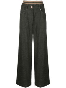 Brunello Cucinelli pantalon palazzo à taille rayée - Gris