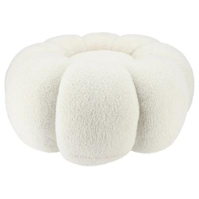 DK Design Bloemen Poef - teddy - creme wit - 65 x 30 cm - rond - woondecoratie