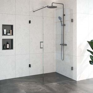 Douchecabine Compleet Just Creating 2-Delig Profielloos 100x90 cm Gunmetal Sanitop