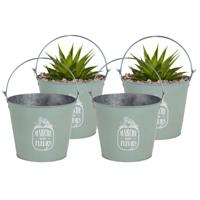 Plantenpot/bloempot emmer voor buiten - 4x - zink - jadegroen - D24 x H19 cm