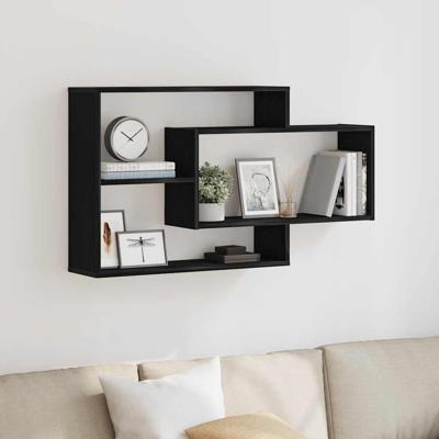 Wandplank Zwart Eiken 104x20x58,5 cm Bewerkt Hout
