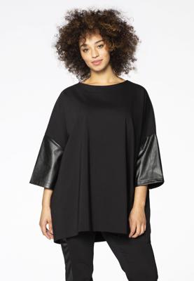 Yoek Shirt met imitatieleren mouwen | Zwart | Maat 46/48