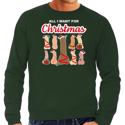 Foute kersttrui/sweater voor heren - All I want for Christmas - piemels - groen