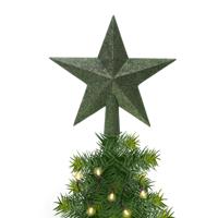 Decoris kerstboom piek - 1x - ster vorm - donkergroen - glitter - 19 cm - kunststof - kerstpiek
