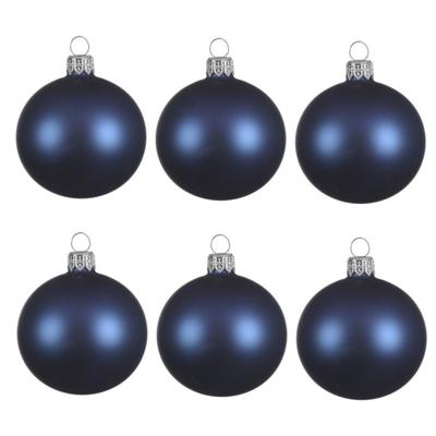 Decoris kerstballen - 6x - donkerblauw - 8 cm - glas - mat - velvet - kerstversiering