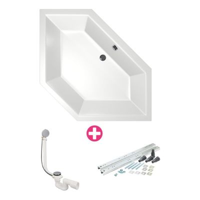Hoekbad Xenz Society 145 | Inbouw | 145x145 cm | Incl.Badafvoer | Met overloop | Acryl | Glans wit