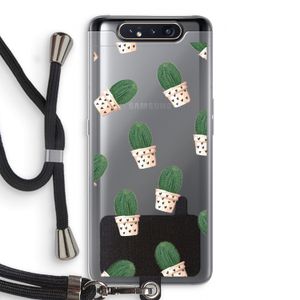 Cactusprint roze: Samsung Galaxy A80 Transparant Hoesje met koord