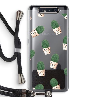 Cactusprint roze: Samsung Galaxy A80 Transparant Hoesje met koord
