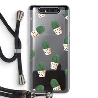 Cactusprint roze: Samsung Galaxy A80 Transparant Hoesje met koord