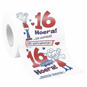 Cadeau toiletpapier rol 16 jaar verjaardag versiering/decoratie