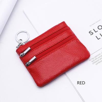 Echte lederen vrouwen kleine portemonnee verandering portemonnees rits kaarthouder portefeuilles (rood)