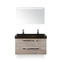 Seville Badmeubelset 100 cm - Craft Oak - Wastafel Lucca 2 kraangaten - met Sence Spiegel