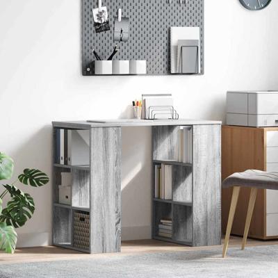 Bureau met plank met opslag Grijs 90 x 50 x 75 cm Bewerkt hout