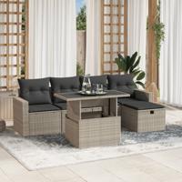 6-delige Loungeset met kussens poly rattan lichtgrijs
