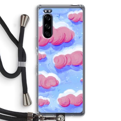 Roze wolken met vogels: Sony Xperia 5 Transparant Hoesje met koord