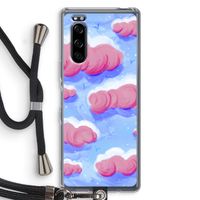 Roze wolken met vogels: Sony Xperia 5 Transparant Hoesje met koord