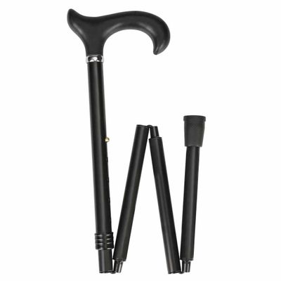 Luxe opvouwbare wandelstok | Met soft Derby handvat | Lengte: 83 - 95 cm | Zwart | Geschikt voor zowel links als rechts | OS17610-Z