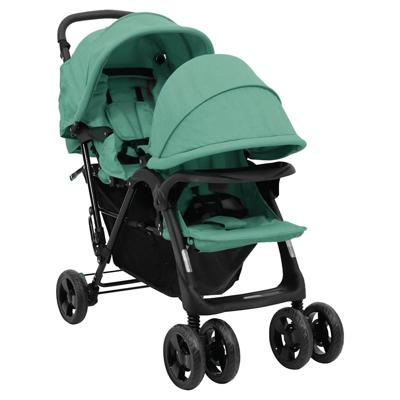 Tweeling kinderwagen tandem staal groen