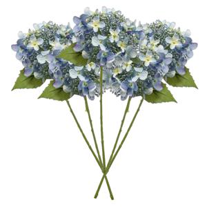 Kunstbloem Hortensia tak - 5x - 50 cm - licht blauw - kunst zijdebloem - Hydrangea - decoratie bloem