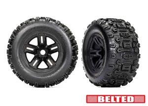 Traxxas - Tires & wheels, assembled, glued (3.8' black wheels, belted Sledgehammer tires, foam inserts) (2) (TRX-9573)