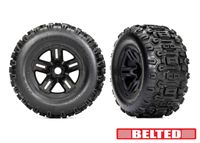 Traxxas - Tires & wheels, assembled, glued (3.8' black wheels, belted Sledgehammer tires, foam inserts) (2) (TRX-9573)