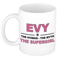 Naam cadeau mok/ beker Evy The woman, The myth the supergirl 300 ml - Naam mokken