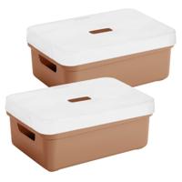 Sunware Opbergbox met transparante deksel - 2x stuks - terra - 9 liter - kunststof - 35x25x12