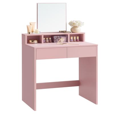 Make-uptafel met spiegel en meerdere opbergvakken, Pastelroze / 60B x 127H cm