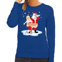 Foute kersttrui - sweater - dronken kerstman en kerstvrouw - na kerstborrel - blauw - dames