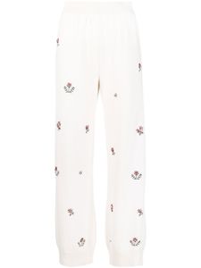 Barrie pantalon en cachemire à fleurs brodées - Blanc