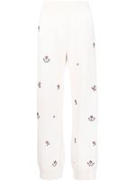 Barrie pantalon en cachemire à fleurs brodées - Blanc