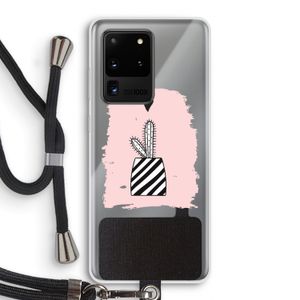Zwart-wit cactus: Samsung Galaxy S20 Ultra Transparant Hoesje met koord