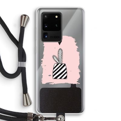 Zwart-wit cactus: Samsung Galaxy S20 Ultra Transparant Hoesje met koord