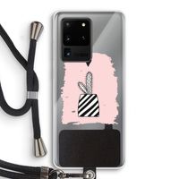 Zwart-wit cactus: Samsung Galaxy S20 Ultra Transparant Hoesje met koord
