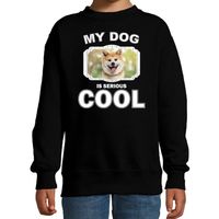 Honden liefhebber trui / sweater Akita inu my dog is serious cool zwart voor kinderen - thumbnail