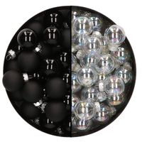 Mini kerstballen - 48x st - transparant parelmoer en zwart - 2,5 cm - glas