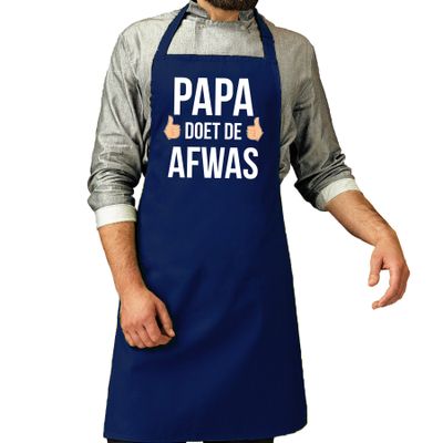 Papa doet de afwas cadeau katoenen schort blauw voor heren