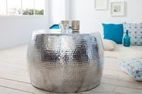 Ronde salontafel ORIENT 60cm zilver metaal aluminium gehamerd ontwerp handgemaakt - 36461