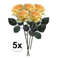 Kunstbloem roos Simone - 5x - geel - 45 cm - decoratie bloemen