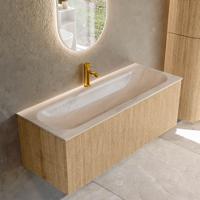 Badmeubel Mondiaz Kurve-Dlux | 120 cm | Meubelkleur Oak | Wastafelkleur Meli | Solid surface | Wasbak midden spoelbak | 1 kraangat