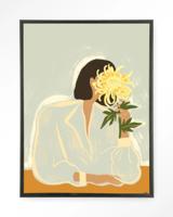 Urban Cotton Wandkleed 'The Chrysante Mum' 110 x 145cm in Floating Frame - black