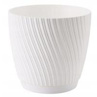 Form Plastic Plantenpot/bloempot Waves - kunststof - ivoor wit - D19 x H17 cm - met schotel